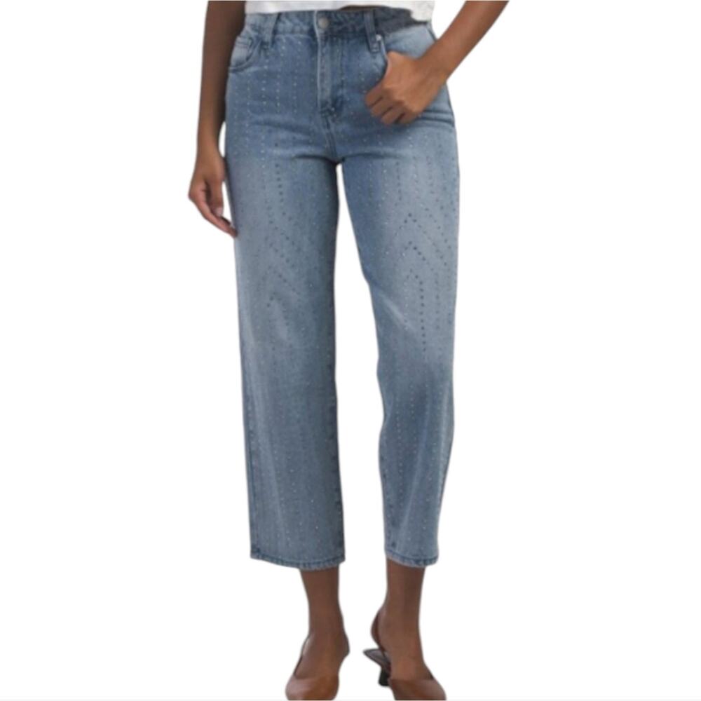Blank NYC Rhinestone Studded Straight Leg Cropped Light Wash Jeans Size 26 New